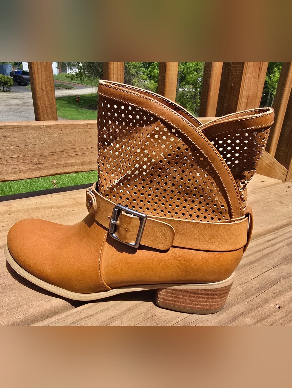 Prima Donna Tan Perforated Ankle Boot with Buckle